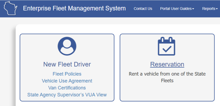 Screen capture of the Enterprise Fleet Management System Dashboard