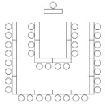 Double U Room Configuration with tables in two concentric U shapes, with the open ends facing the presenter at the front.