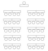 Lateral Room Configuration with tables set in rows facing the front of the room.