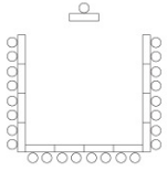 Single U Room Configuration with tables arranged in a single U shape with the open end facing the front of the room.