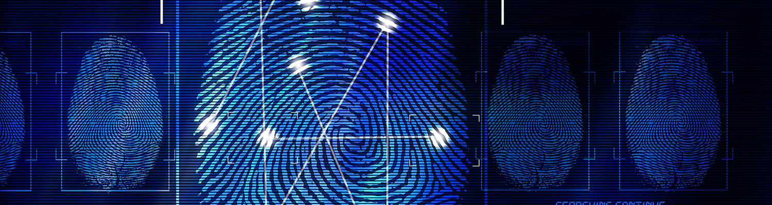 Digital rendering of a fingerprint in blue tones