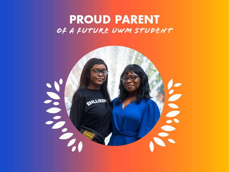 Proud Parent of a Future UWM Student, circle cut out for a photo and colorful background