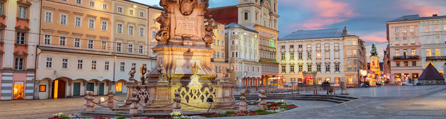 Linz, Austria. Cityscape image of main square of Linz, Austria during sunset.