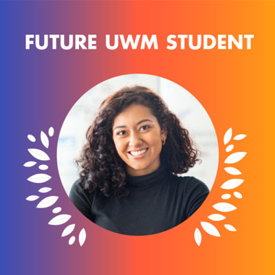 Student social media asset graphic featuring portraits of future school of social welfare UWM students with a fun and colorful background