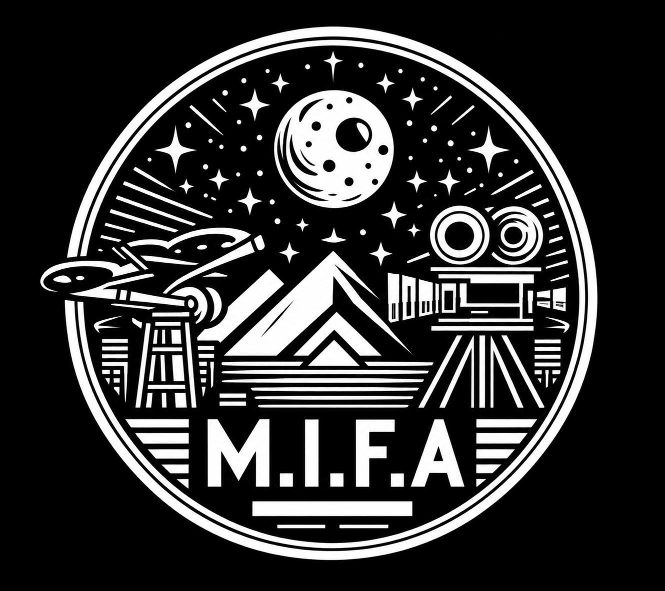 Logo for the Milwaukee Independent Film Awards featuring a circular emblem with mountains, a moon, film equipment, and the text "M.I.F.A."