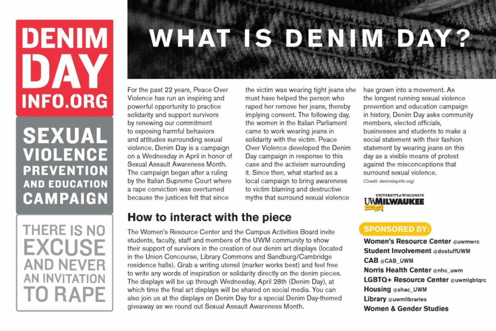 Description of Denim Day and How to Interact with the On-Campus Art Display