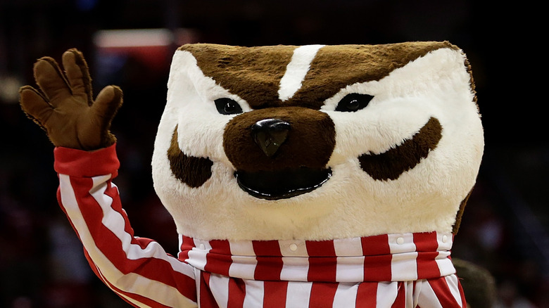 Bucky the Badger mascot waving