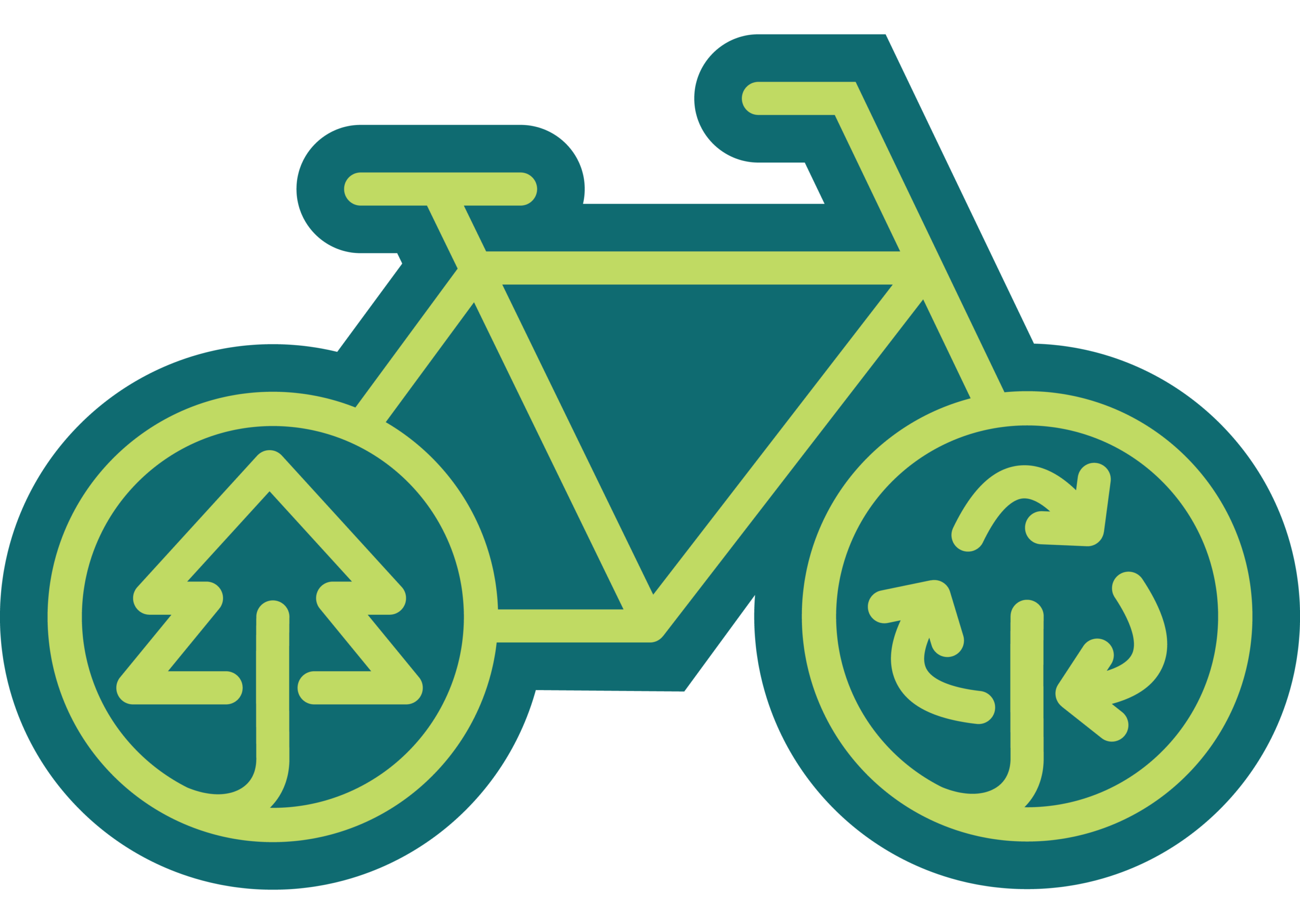 bicycle cartoon with a tree and a recycling symbol for the wheels