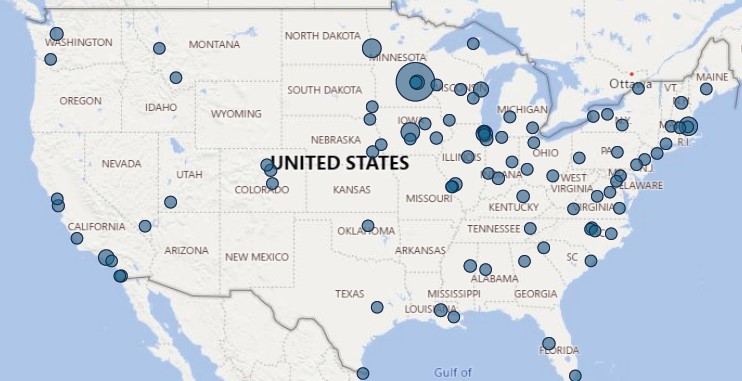 United States Map of eduroam hits from UWM
