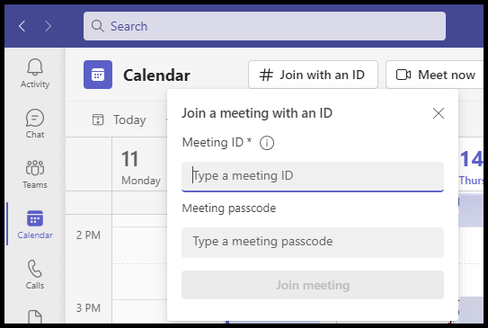 Join Meeting with an ID Meeting ID and Passcode Entry