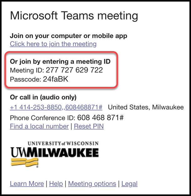 Microsoft Teams Meeting Details Meeting ID and Passcode