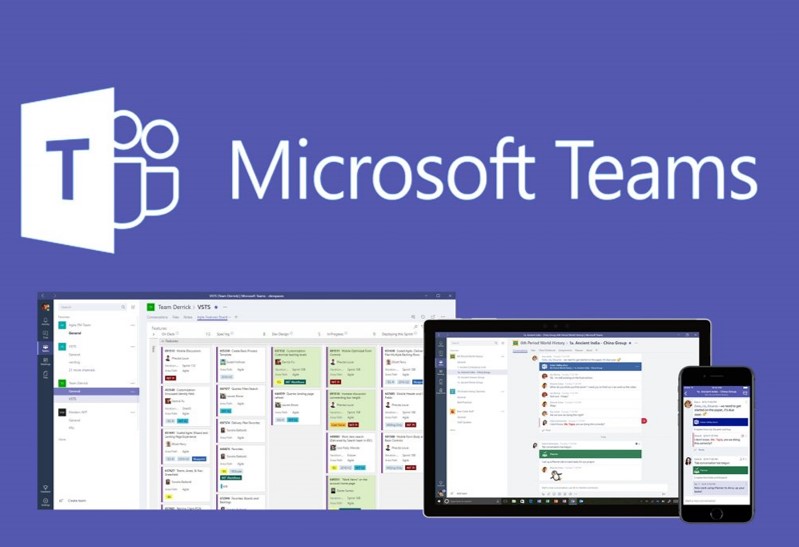 Microsoft Teams app displayed on devices with Microsoft Teams logo