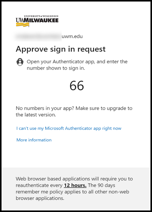 Authentication request screen with number matching