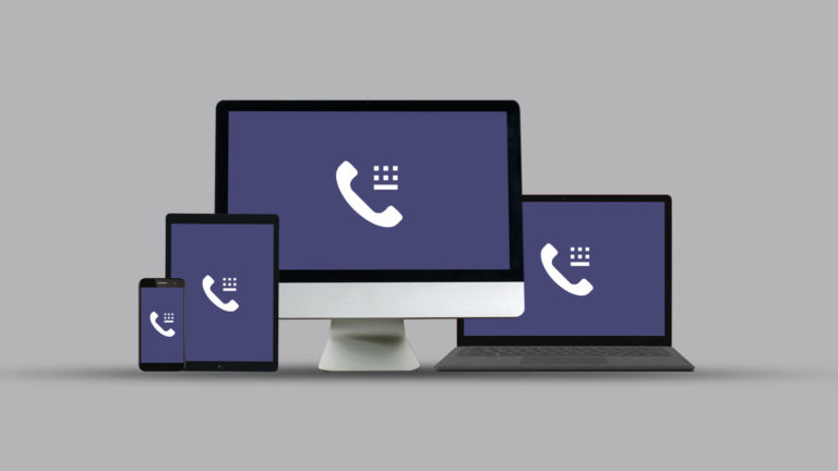 Microsoft Teams on a phone, tablet, desktop computer and laptop computer
