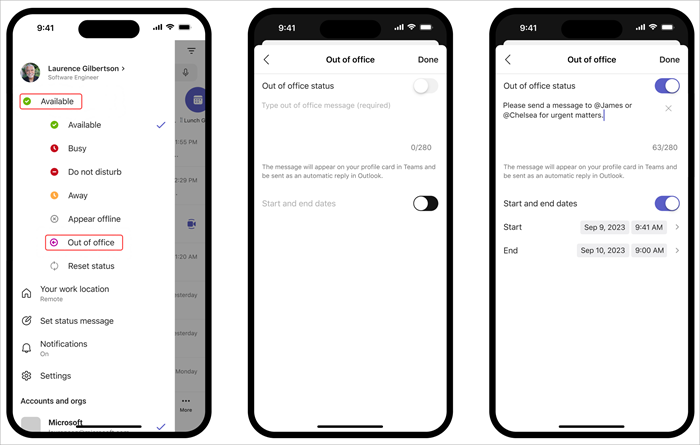 Set Out of Office on Teams Mobile App