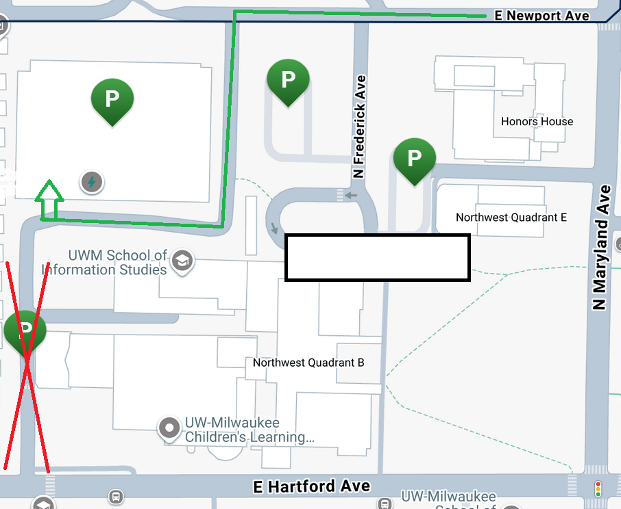 Alternative route to NWQ Garage south entrances from Newport Ave.