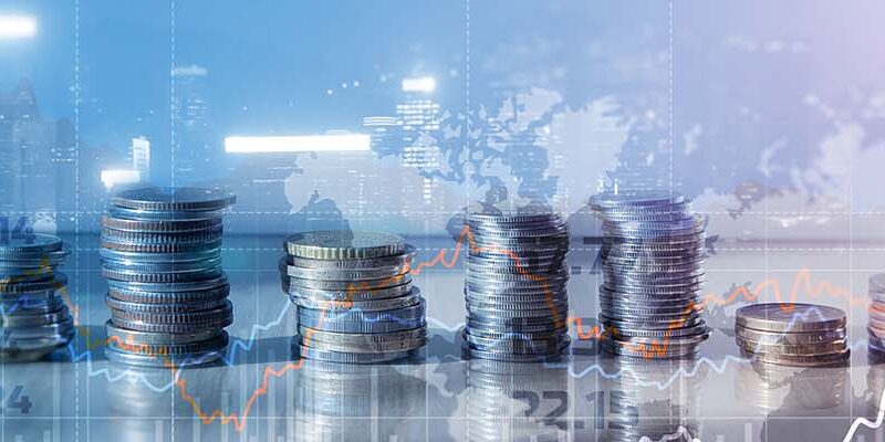 Stock market or forex trading graph and candlestick chart.
