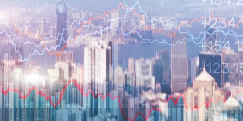 Double exposure Financial graphs and diagrams