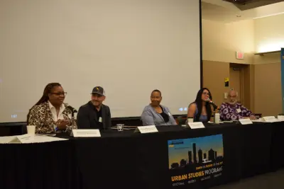 The panelist talking to the audience