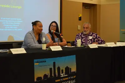 A panelist talking to the audience