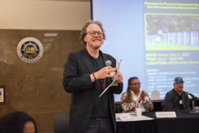 A panelist having a fun talk with the audience