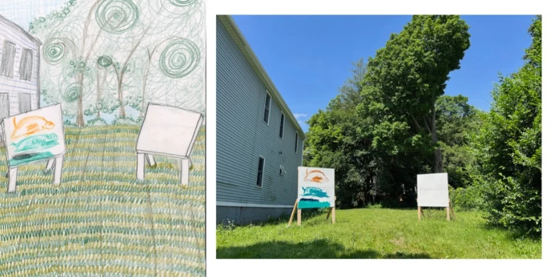 a picture of a planned sign project and the finished project in real life