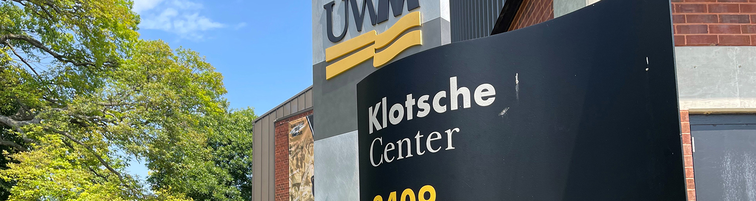 A picture of the South entrance sign of the Klotsche Center