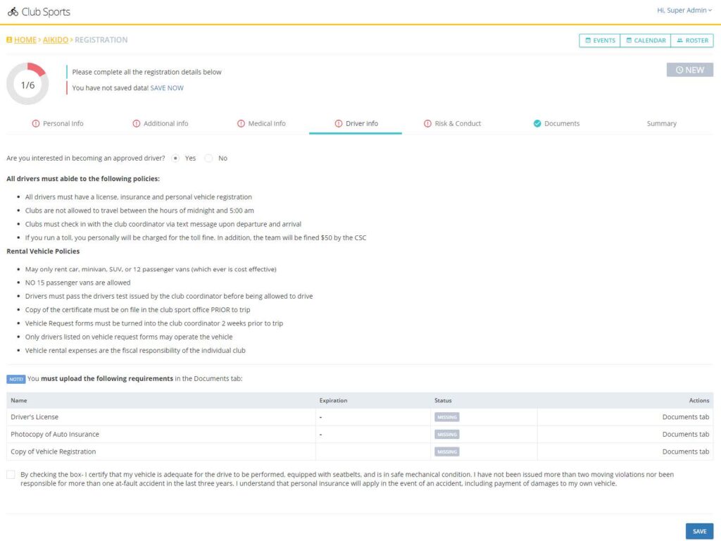 Driver page on the DSE Website
