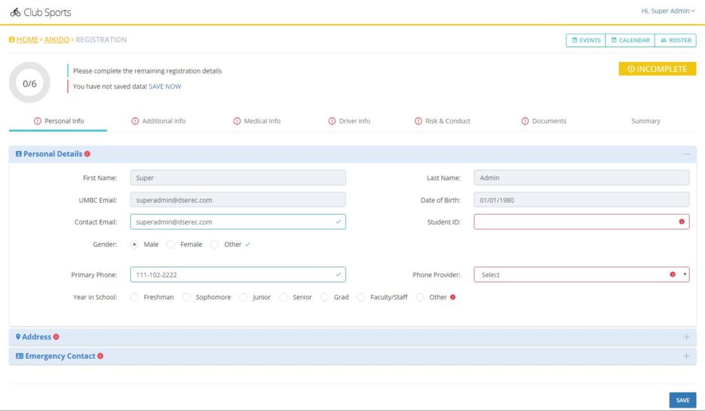 Personal Info page on the DSE Website