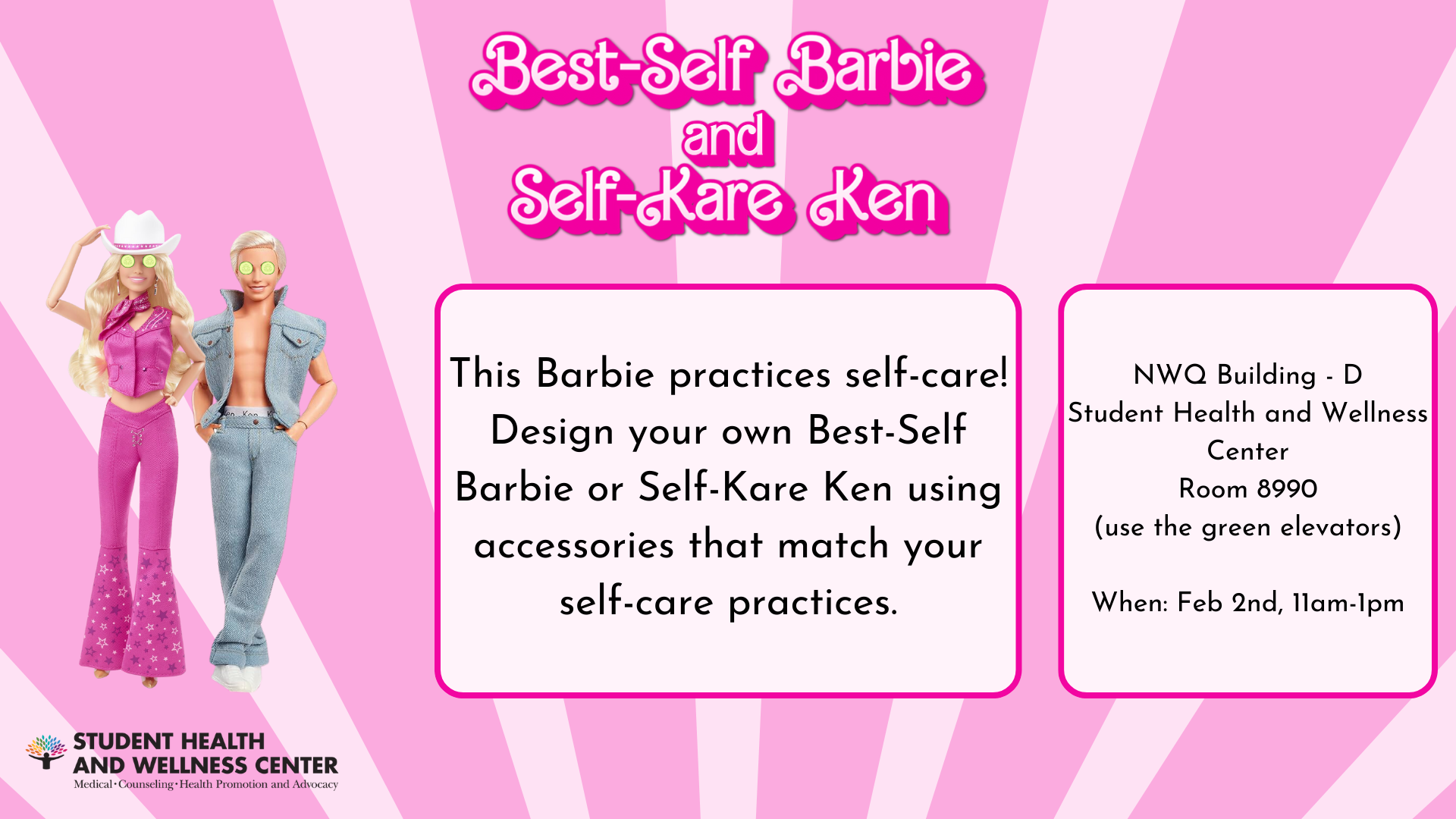 A flyer for a barbie themed self-care event