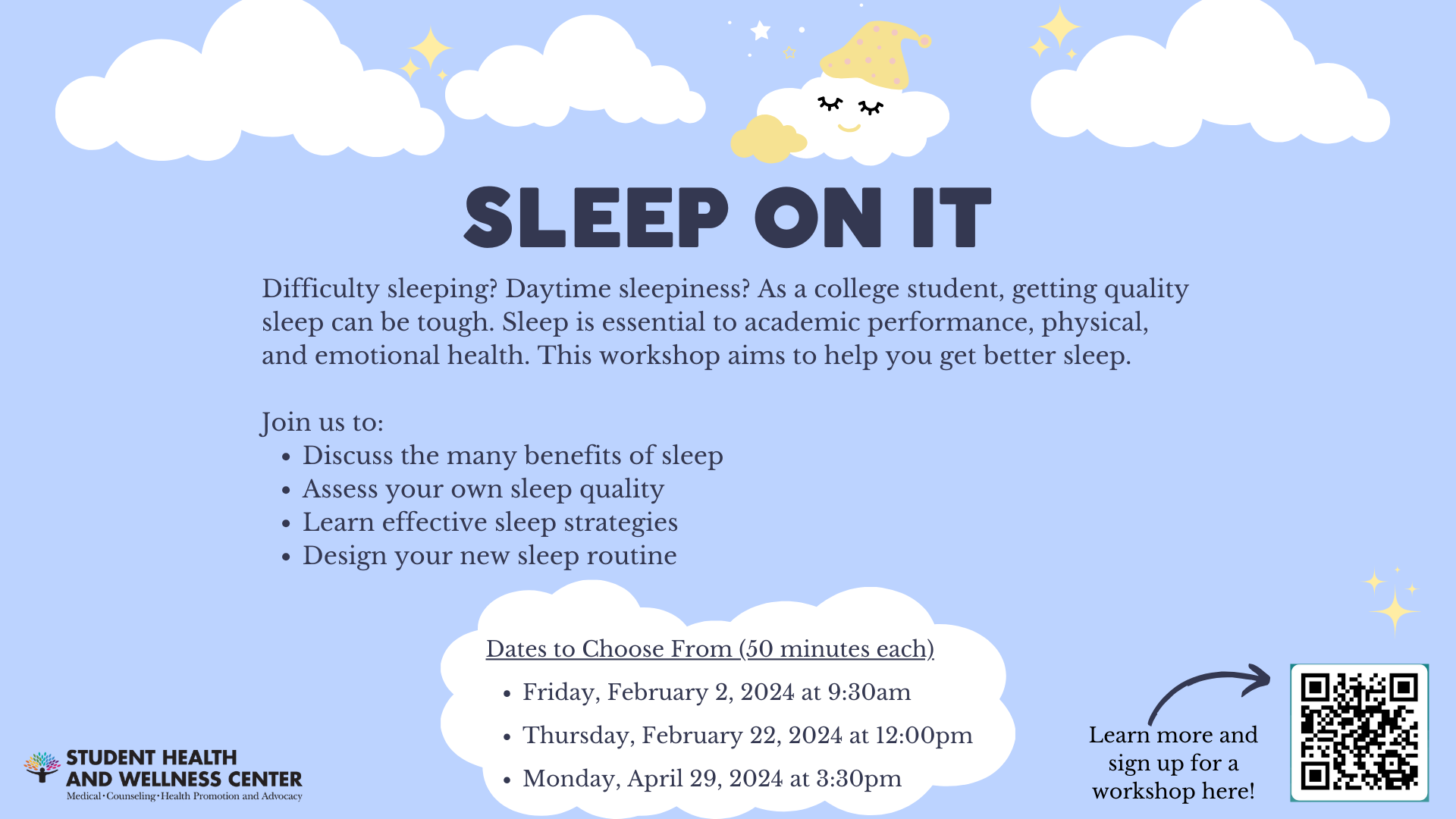 An event to help college students learn about healthy sleep habits