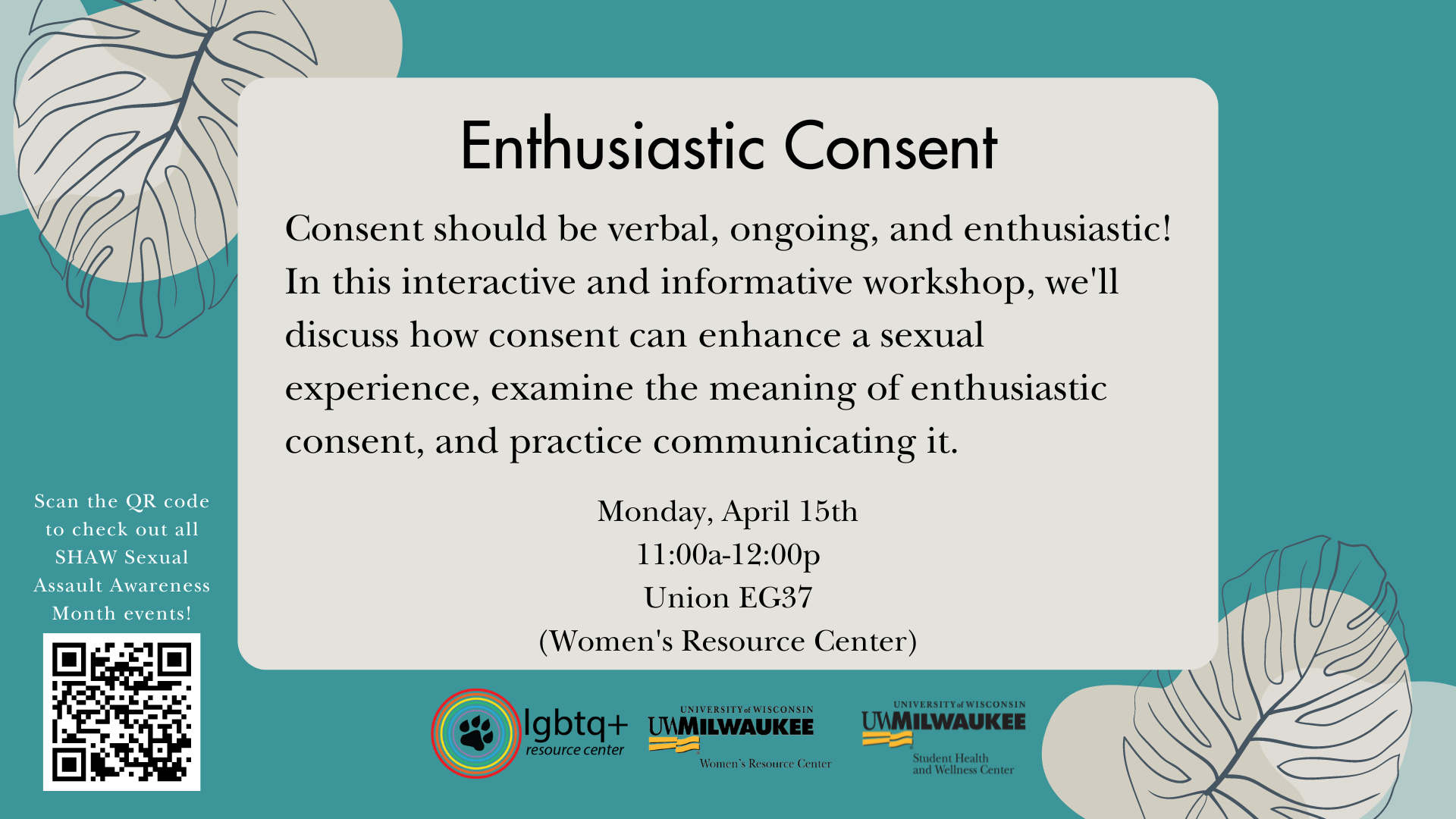 A graphic providing information about an event focused on enthusiastic consent