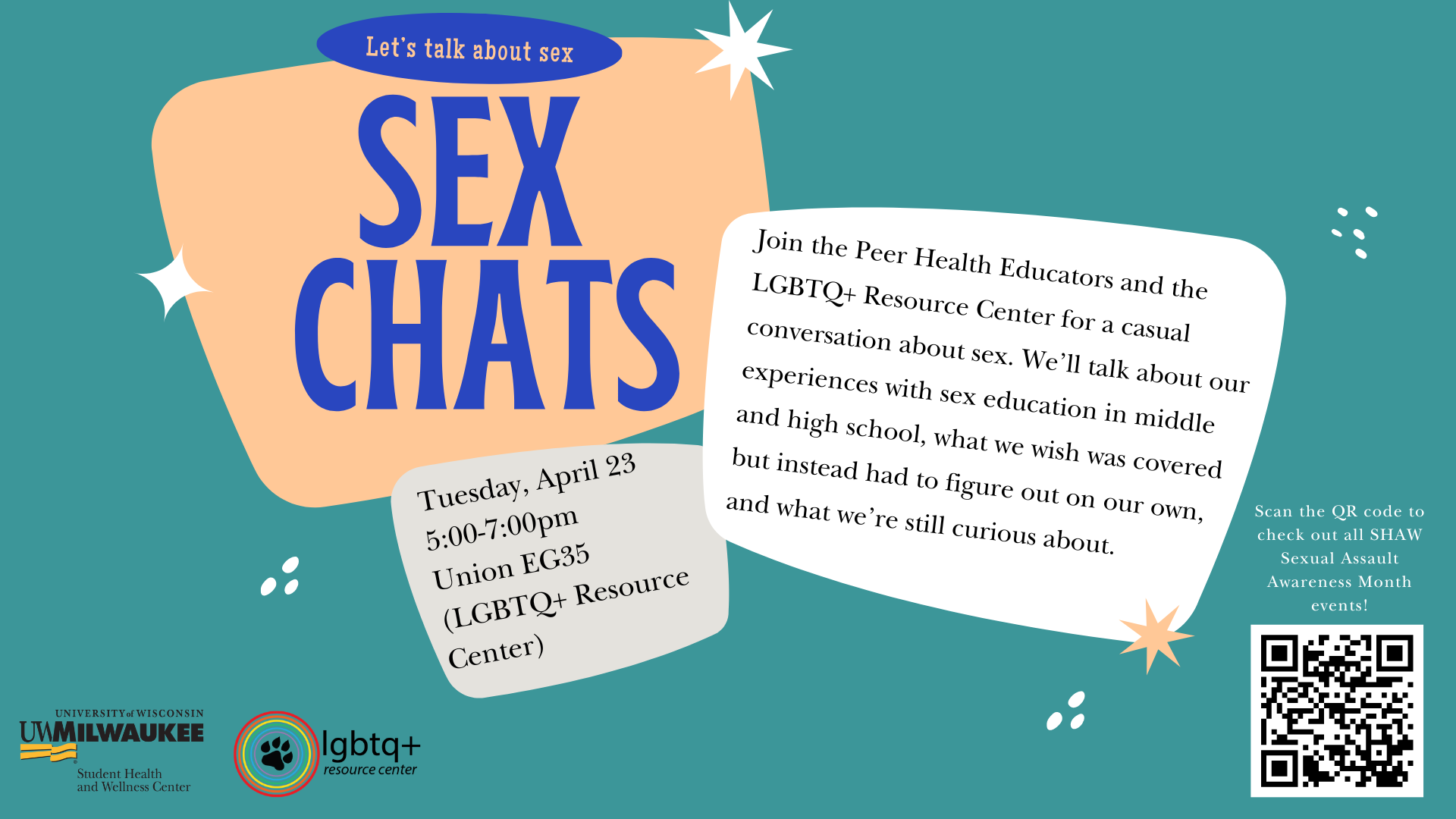 A graphic displaying information about an event focused on talking about sex