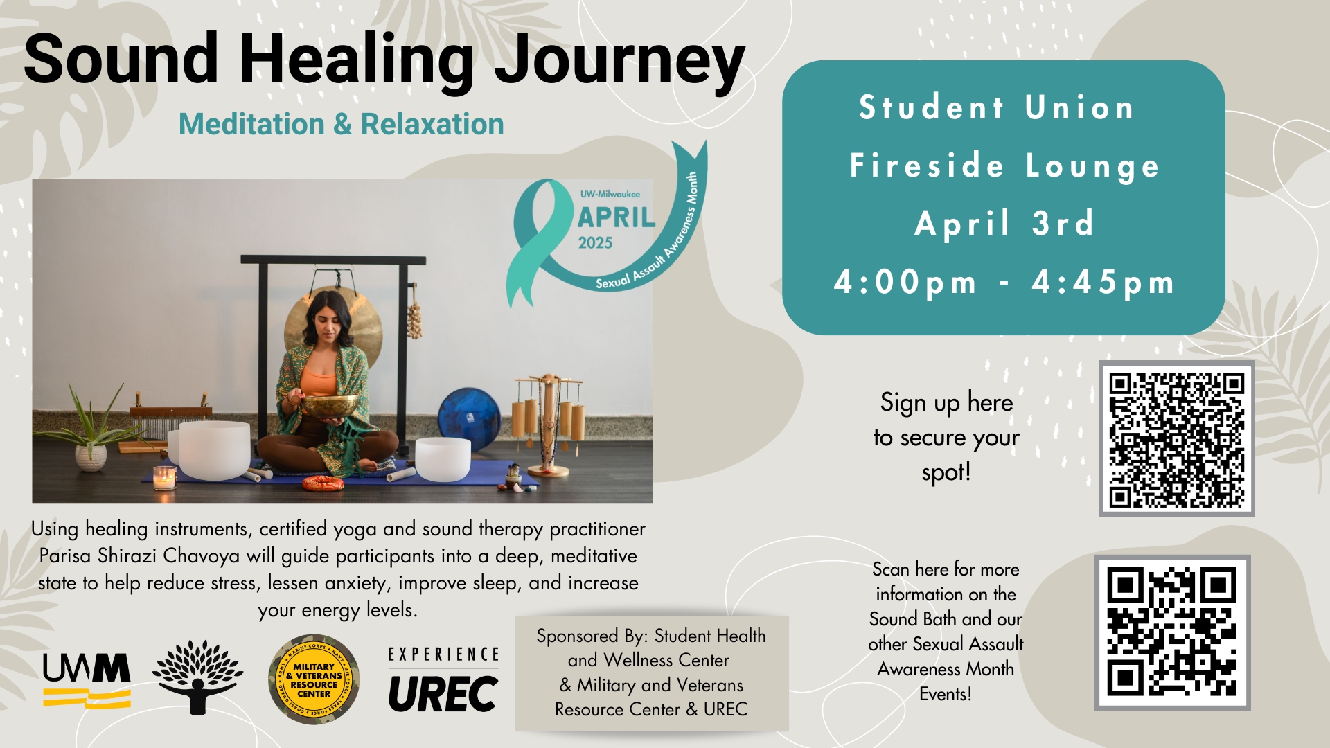 A graphic advertising an event to promote meditation and relaxation
