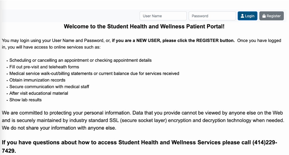 A screenshot of the login page of the SHAW Patient Portal, with user name and password fields