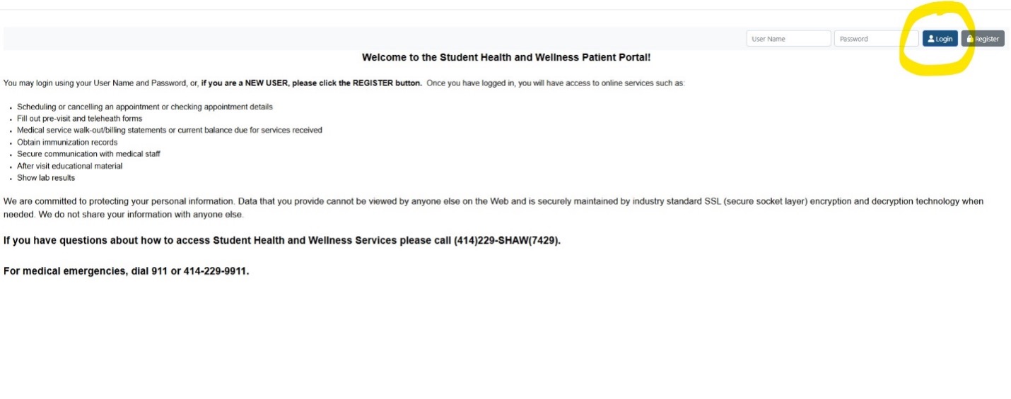 A window of the SHAW Patient Portal, showcasing steps on how to log into the portal