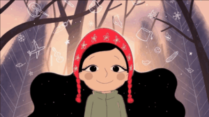 cartoon of child in red cap