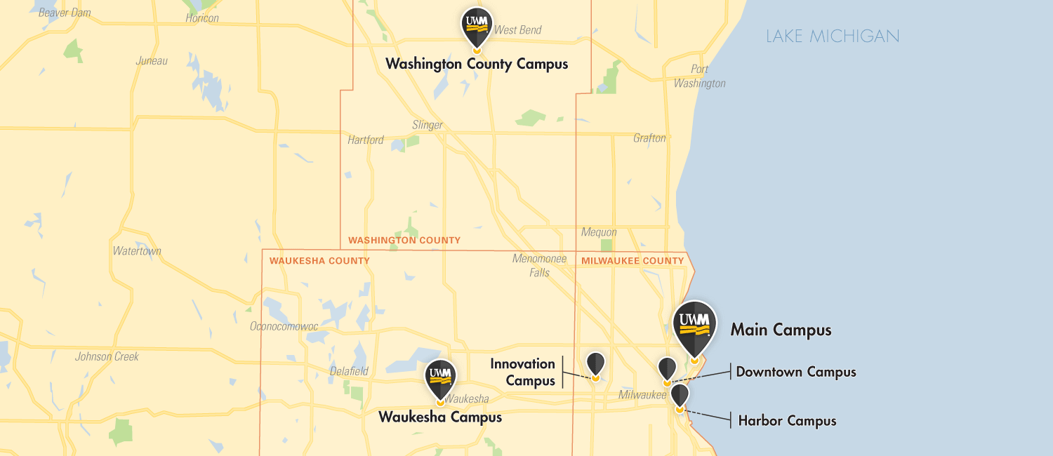 Map showing location of UWM campuses