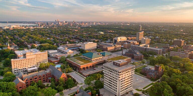 Aerial view of the UWM main campus.