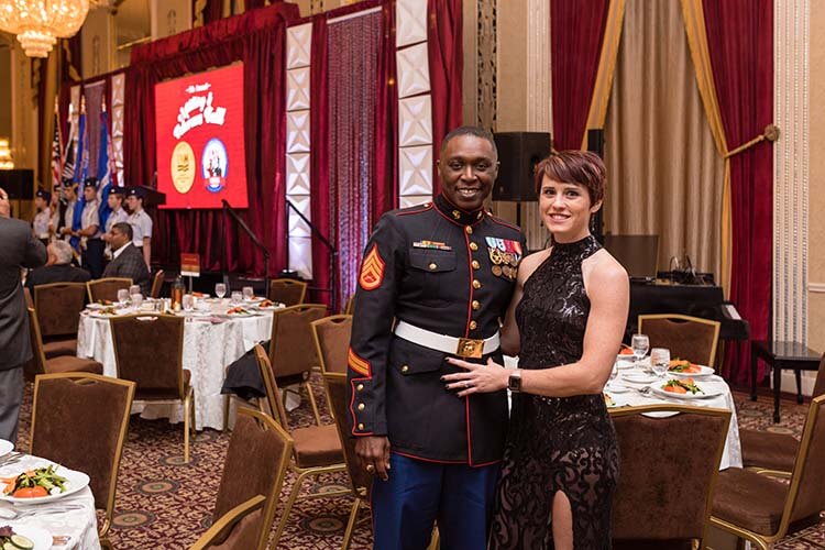 Former U.S. Marine Harold Blye and his wife, Kimberly Blye, pose at the Military and Veterans Ball.