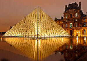 Exterior of the Louvre in Paris at night