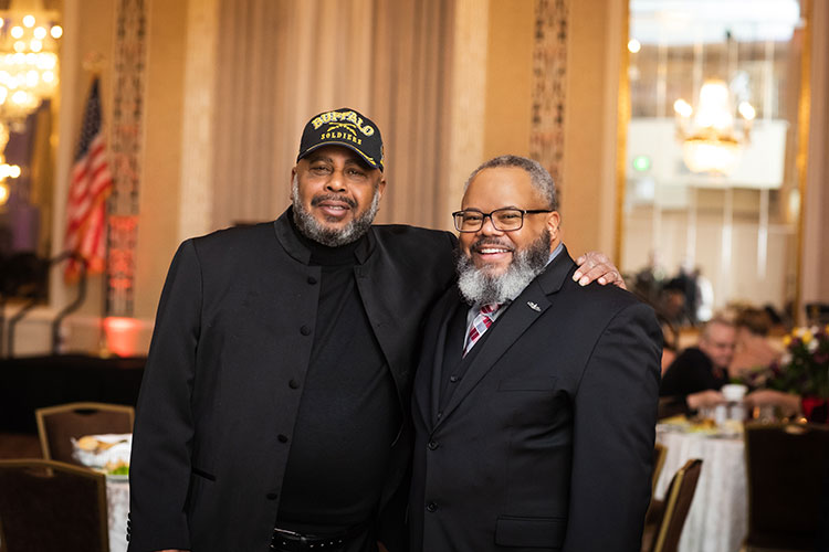 Two black male veterans at military ball