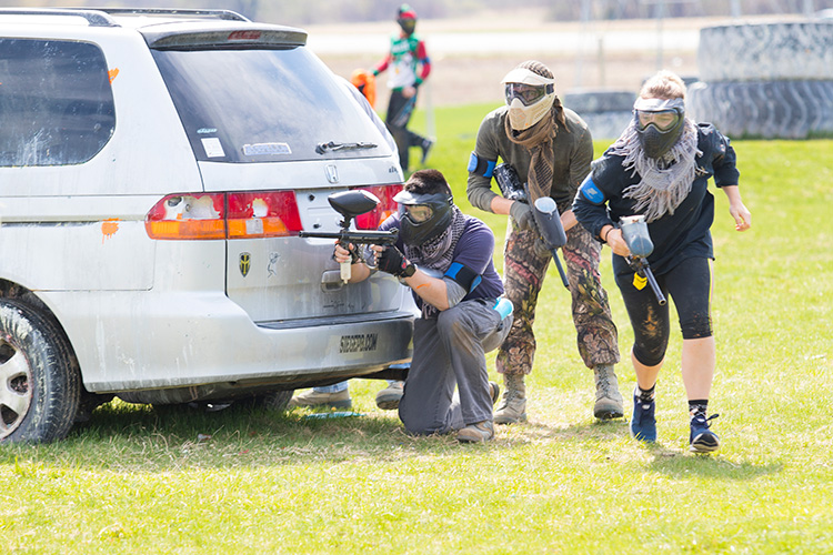 Army ROTC students participating in paintball games.