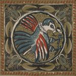 block printed textile motif of bird with fish