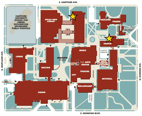 Campus map showing Writing Center locations